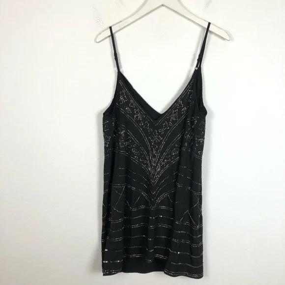 Free People Embellished Mini Slip Dress Size Medium Black Sleeveless Beaded - Picture 8 of 10